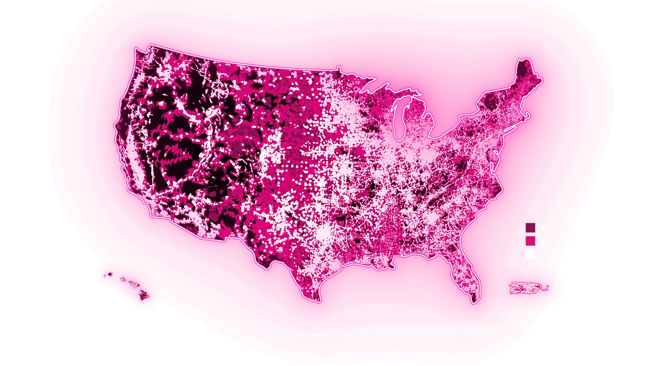 ​​El mapa de cobertura 5G de T-Mobile.​